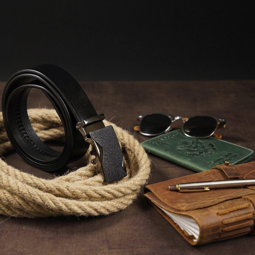 Ремінь чоловічий з пряжкою автомат матовою Vintage 20321 Чорний Київ - фото 7