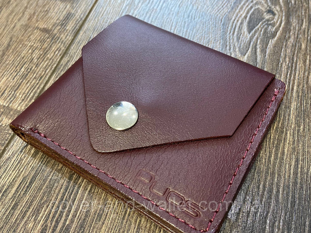 Компактний шкіряний гаманець ручної роботи бордового кольору Puos 545661 Київ - фото 1