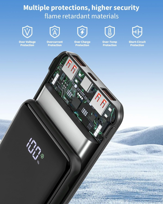 Power Bank 20000 мАч 22,5 Вт, быстрая зарядка PD 20 Вт, QC 4.0, USB-A + Type-C, 3 порта, LCD-дисплей Киев - изображение 7