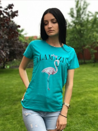 Жіноча футболка з Фламінго 46 бірюзовий Київ - фото 2