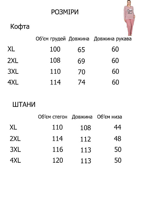 Тепла жіноча піжама трикотажна футер лапша C34533 XL Київ - фото 3
