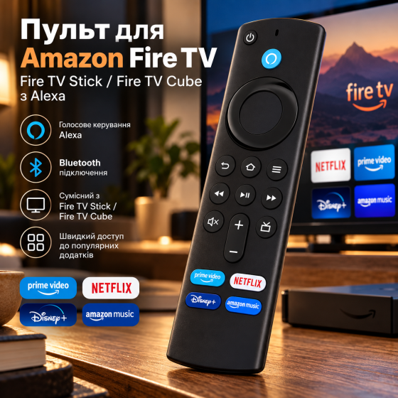 Пульт для Amazon Fire TV Stick / Fire TV Cube з Alexa, Bluetooth, Netflix, Prime Video, Disney+, Amazon Music Київ