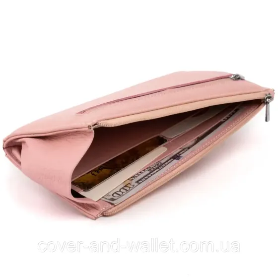 Тонкий пудровый женский кошелёк на молнии ST 025 pink Киев