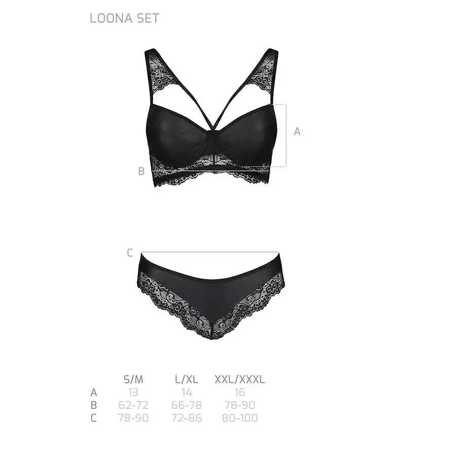 Комплект з еко-шкіри та мережива Passion LOONA SET S/M, black, бра і трусики Львів - фото 7