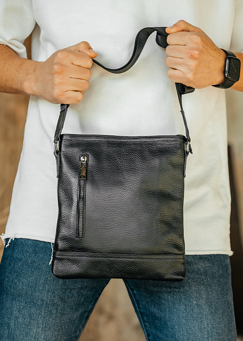 Чоловіча барсетка, чорна сумка через плече з натуральної шкіри, класичний якісний месендджерMasterSem Київ - фото 5