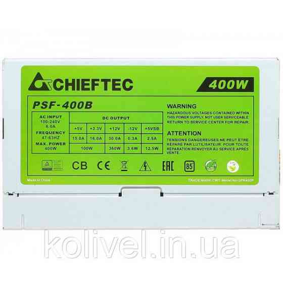 БЖ 400W Chieftec SMART PSF-400B, 80 mm, ~85%, Bulk (PSF-400B) Київ