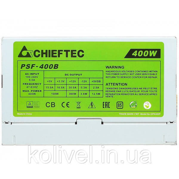 БЖ 400W Chieftec SMART PSF-400B, 80 mm, ~85%, Bulk (PSF-400B) Київ - фото 5