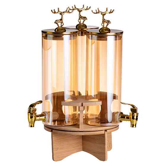 Yiwu Лимонадниця скляна 3в1 на підставці із золотими кранами 5.5 л HP-34-28 Киев