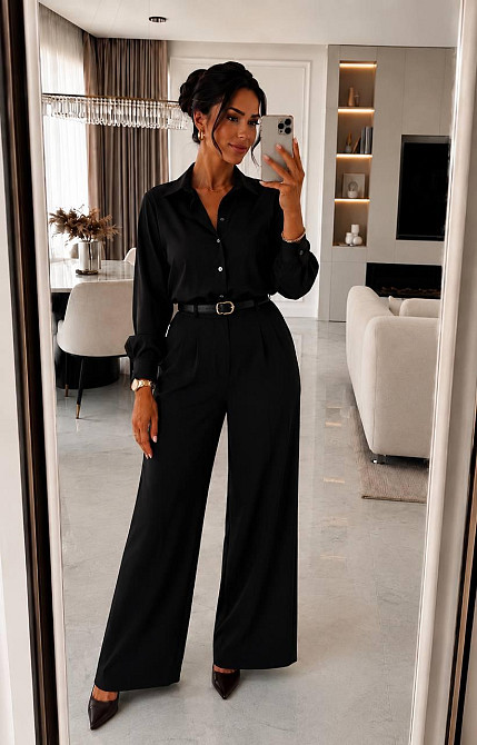 Жіночий діловий стильний костюм-двійка софт, креп-костюмка Чорний, 46/48 Одеса - фото 1