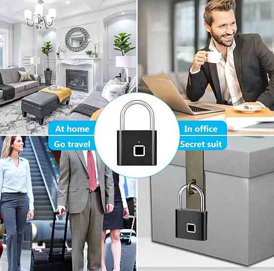 Навісний смарт замок/розблокування за відбитком пальців (до 10)/USB Нові. Київ