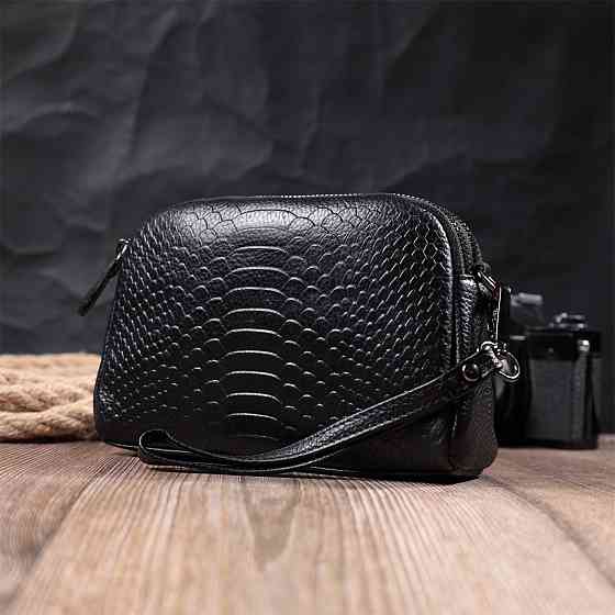 Компактна сумка для жінок на два відділення з натуральної шкіри Vintage 22799 Чорний Київ