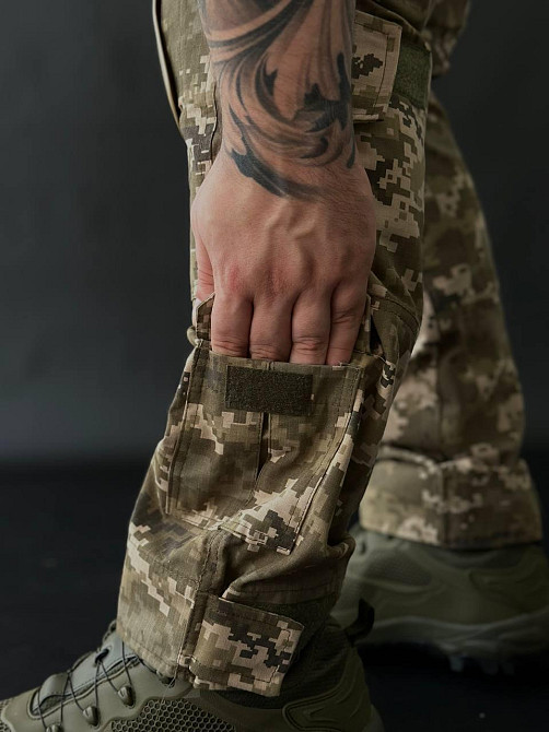 Армійські чоловічі посилені штани G-2 Risen з наколінниками піксель,  штани ріп стоп з липучками під коліно Львів - фото 3