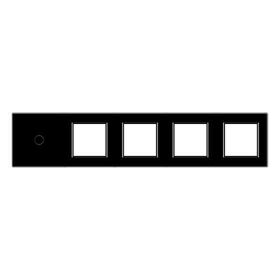 Рамка 5-постова для одного 1-сенсорного вимикача і чотирьох розеток (1-0-0-0-0) LIVOLO, загартоване скло, чорна, 365×80 мм (VL-P701/E/E/E/E-10B) Коломыя
