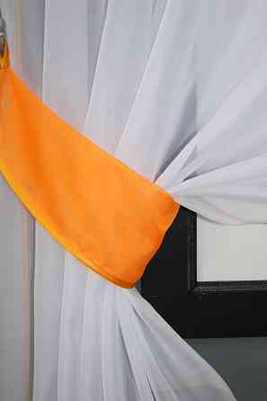 Кухонные шторки VR-Textil № 00к с подвязками белый с оранжевым 280х170 см (59-884) Киев