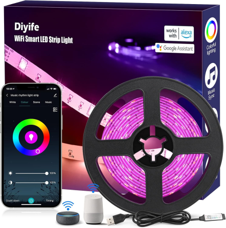 LED лента Diyife 5 м, 150 LED RGB 5050, Wi-Fi, управление со смартфона и голосом, Alexa/Google Home, синхронизация музыки Киев