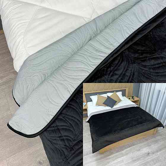 Покрывало стеганое Decorator Велюр листья 150х220 см черный (85-031) Киев