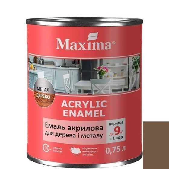 Емаль акрилова для дерева та металу, горіх шовковисто-матова ТМ "Maxima" -0,75 л Харків