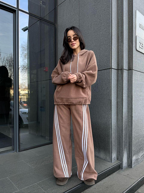 Женский теплый костюм двойка с лампасами из турецкого флиса Мокко, 42/44 Одесса - изображение 2