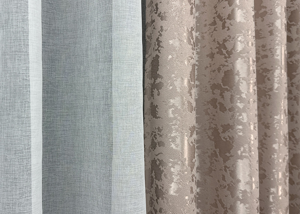 Комплект штор VR-Textil Лен Мрамор 200х270 2шт и Тюль 500х270 1715ш-1276т Светло-пудровый с белым 71-011/6 Киев - изображение 6