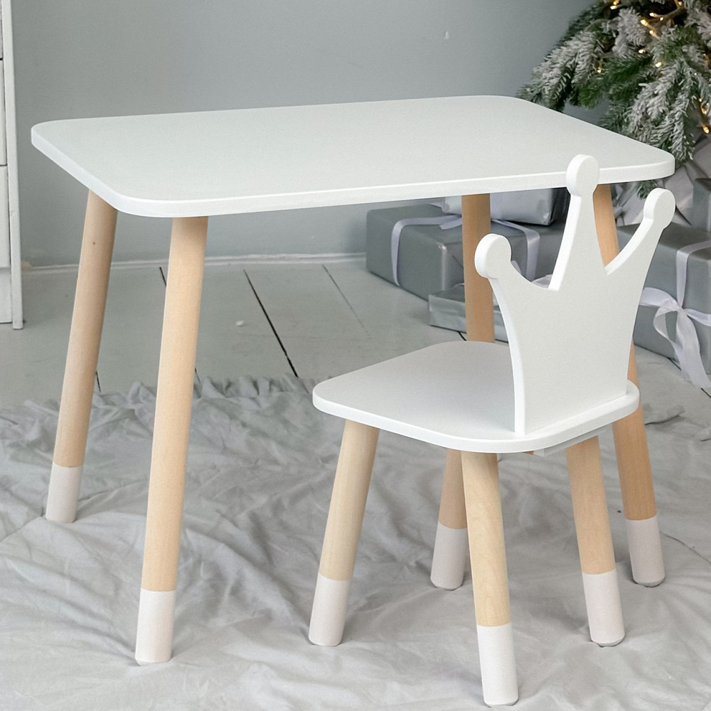 Прямокутний стіл і стільчик дитячий біла корона. Столик для уроків, ігор, їжі Київ - фото 1