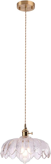 Подвесной светильник люстра 25см стеклянный абажур лотос в винтажном стиле с латунным патроном E27, прозрачный Киев - изображение 8