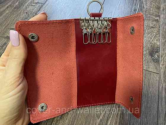 Женская кожаная ключница с карабинами под каждый ключ красного цвета PS Leather Киев