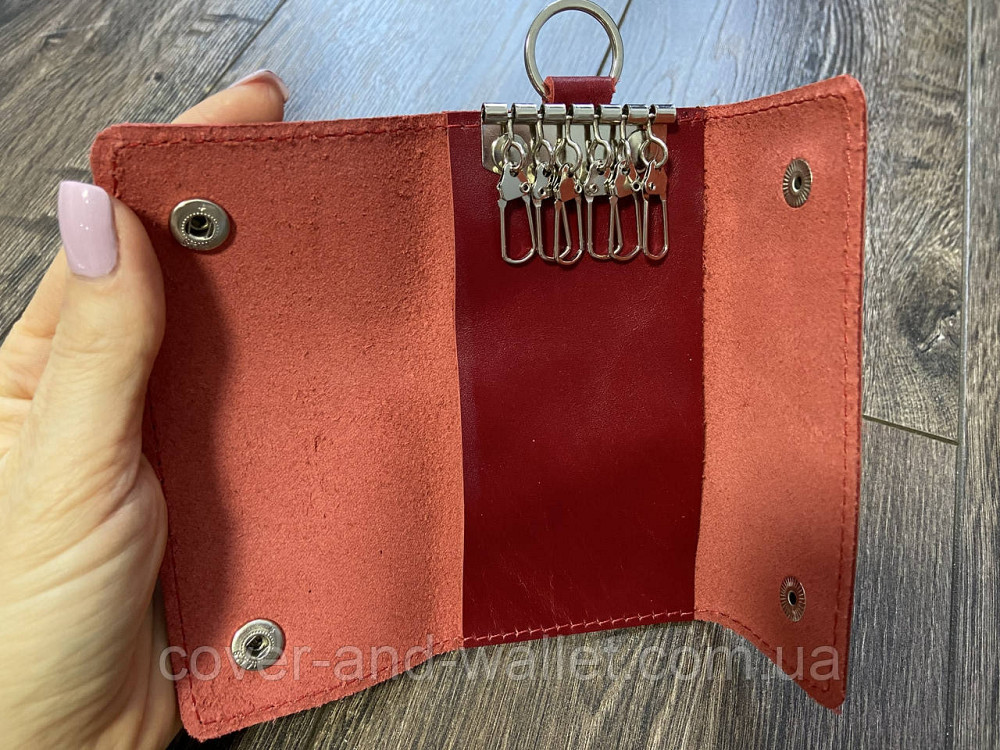 Жіноча шкіряна ключниця з карабінами під кожен ключ червоного кольору PS Leather Київ - фото 2