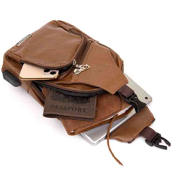 Сумка кросс боди с эмблемой из кожзама Vintage 20570 Рыжая Киев