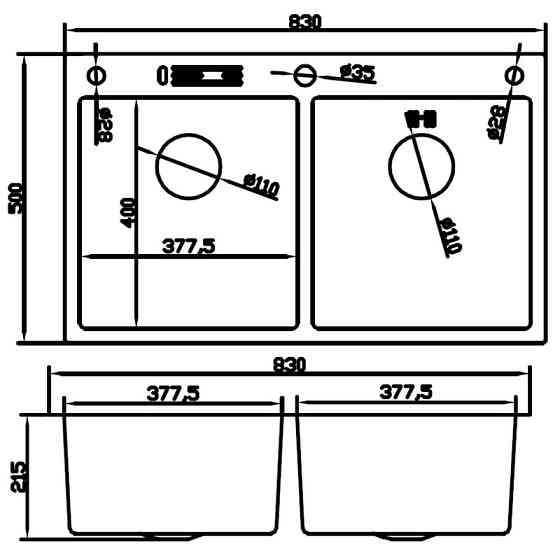 Мойка из нержавеющей стали MIXXUS MH8350-DK NANO-SILVER (3.0/0.8) цвет нержавейка (MI7052) Киев