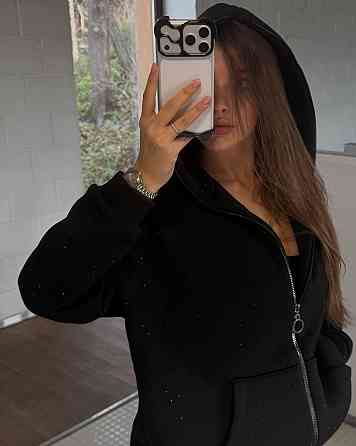 Жіноча стильна повсякденна зіп-худі зі стразами тринитка на флісі Одеса