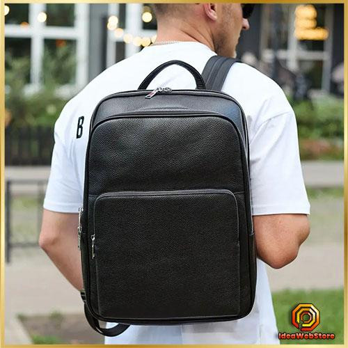 Большой мужской городской рюкзак из натуральной кожи, кожаный портфель черный для мужчин Черный Киев - изображение 1