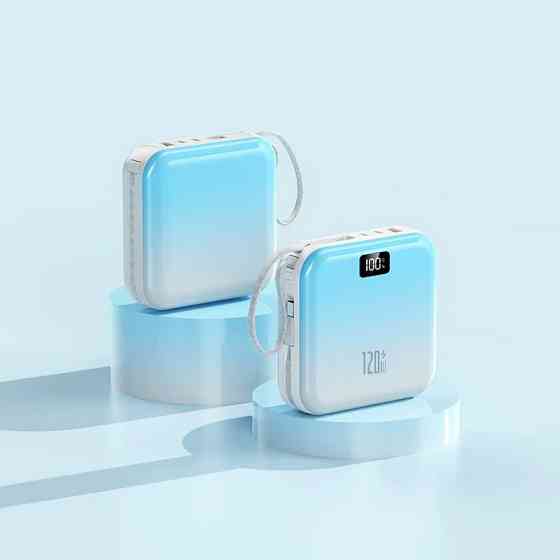 Мини-повербанк 10000 mAh с быстрой зарядкой 22.5W, с Power Delivery 20W и встроенными кабелями Lightning и Type-C,blue Каменец-Подольский