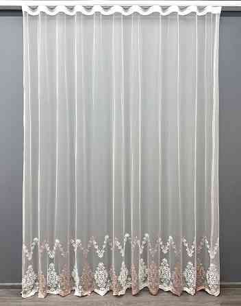 Тюль VR-Textil 1467т Грек-сетка с вышивкой Молочный с пудровым 300х270 см (42-0597) Киев