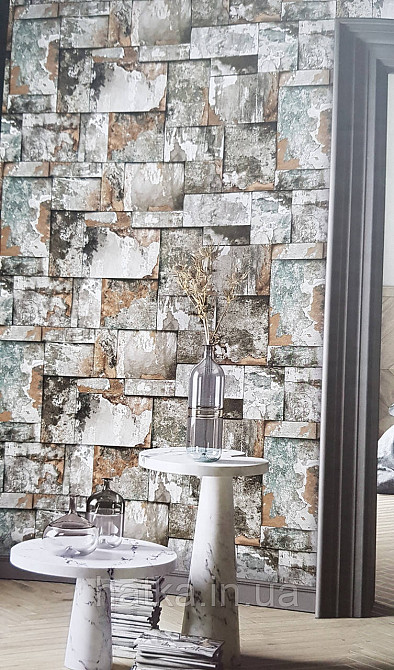 Шпалери вінілові на флізеліні AdaWall Roka 1.06х10 під плитку структурні коричневі сірі білі 23106-3 Київ - фото 1