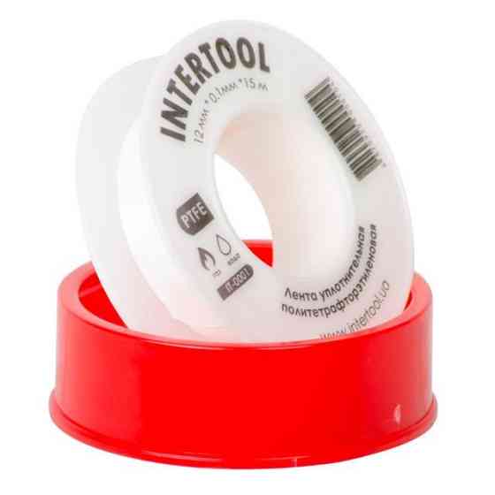 Стрічка тефлонова, фум (политетрафторетиленова), 15 м, 12×0,1 мм, 0,2 г/см³ INTERTOOL IT-0001 Киев