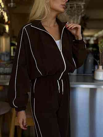 Женский стильный костюм двойка: кофта и штаны в спортивном стиле купра с бархатным напылением Шоколад, 44/46 Одесса