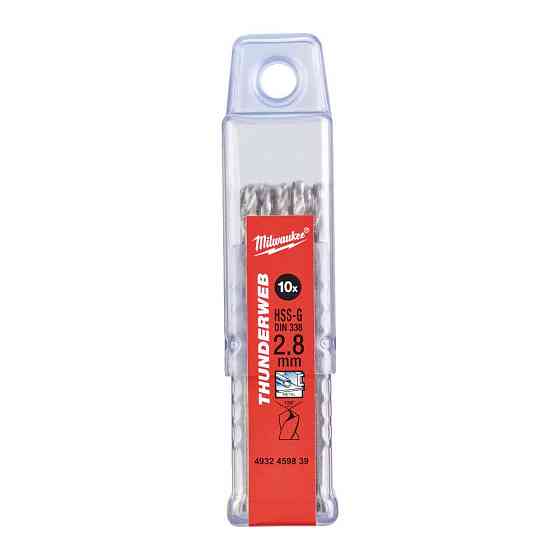 Сверло по металлу THUNDERWEB HSS-G MILWAUKEE DIN338, диаметр 2,8х61х33мм, (10шт), пластиковая коробка Одесса