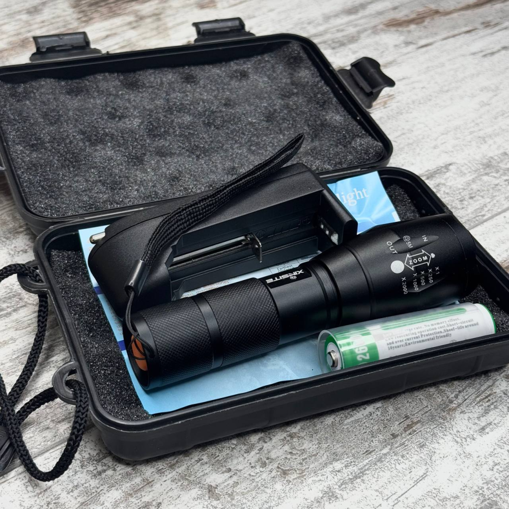 Фонарь светодиодный охотничий рыболовный 800 лм Cree XML-T6, тактический фонарик с аккумулятором, Zoom Киев - изображение 1