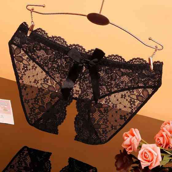 Трусики з розрізом мереживні з бантом 42-44 чорний Київ