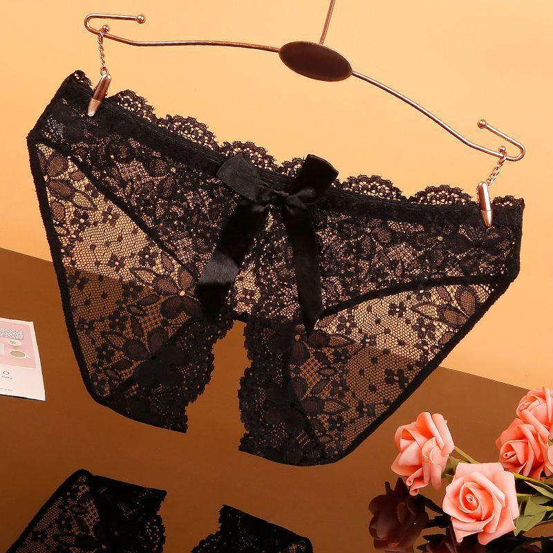 Трусики з розрізом мереживні з бантом 42-44 чорний Київ - фото 1