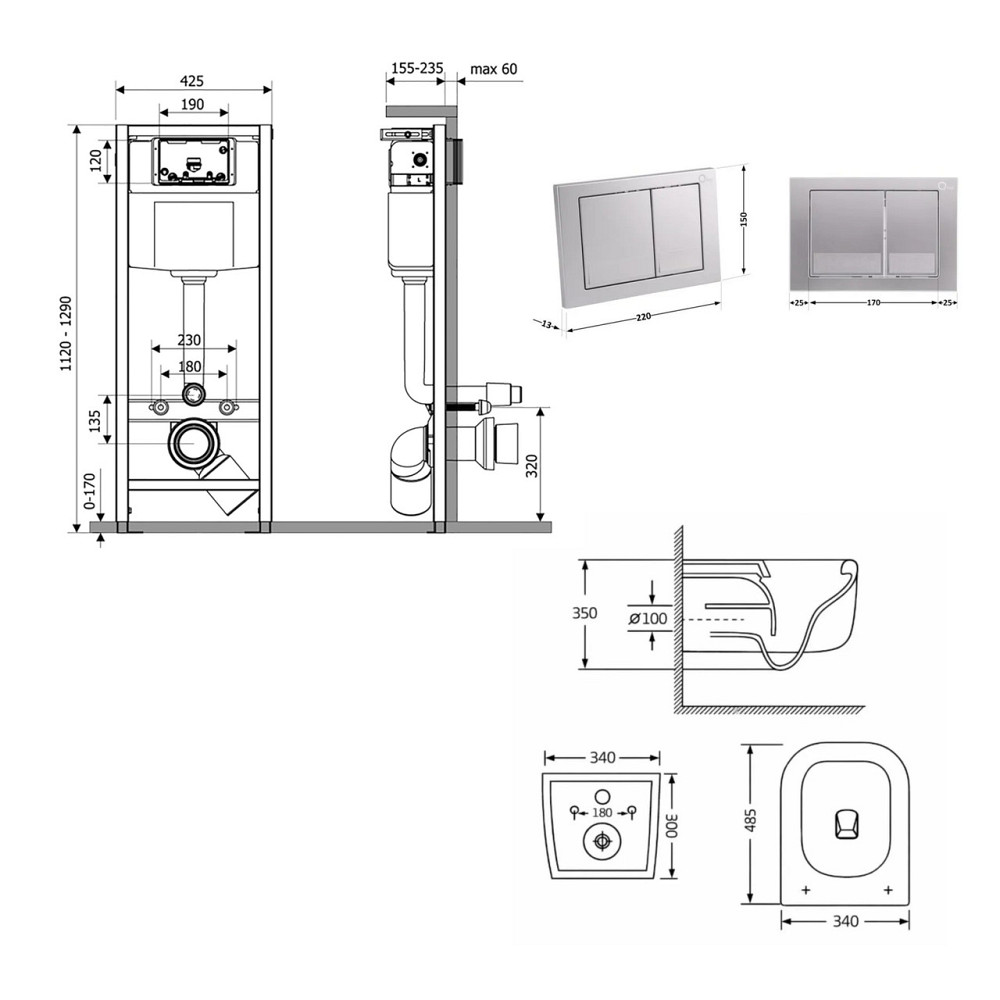Готовое решение Qtap для ванной комнаты: подвесной унитаз Gemini Ultra Quiet 485×340×350 + комплект инсталляции Nest 4 в 1 Киев - изображение 2