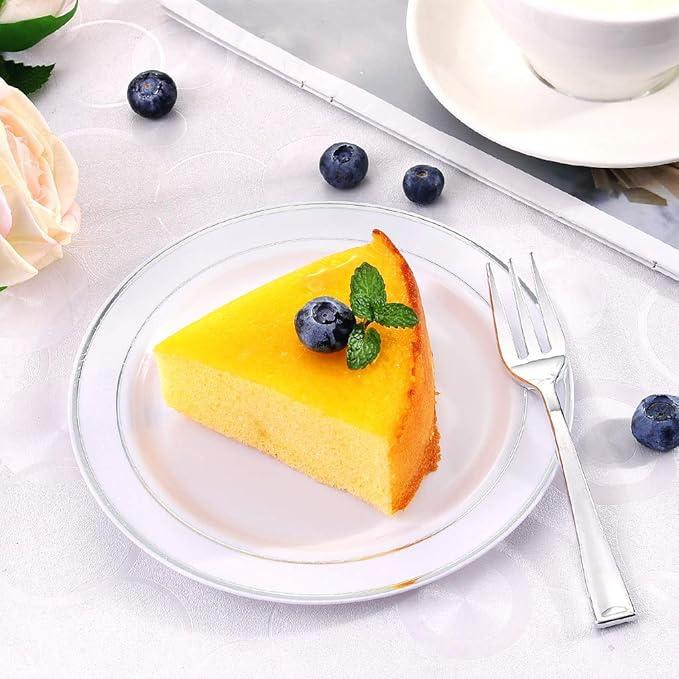 Набор тарелок пластиковых 12 шт круглые,обеденные 26 см и десертные 19 см,белые с серебристым контуром Каменец-Подольский - изображение 2