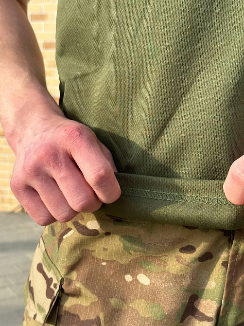 Футболка тактическая олива Coolmax, мужская военная футболка ЗСУ, лёгкая летняя полевая футболка Львов - изображение 9