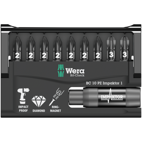 Набір ударних біт PZ Wera Bit-Check 10 PZ Impaktor 1 з алмазним покриттям 10шт. 05057684001 Одеса