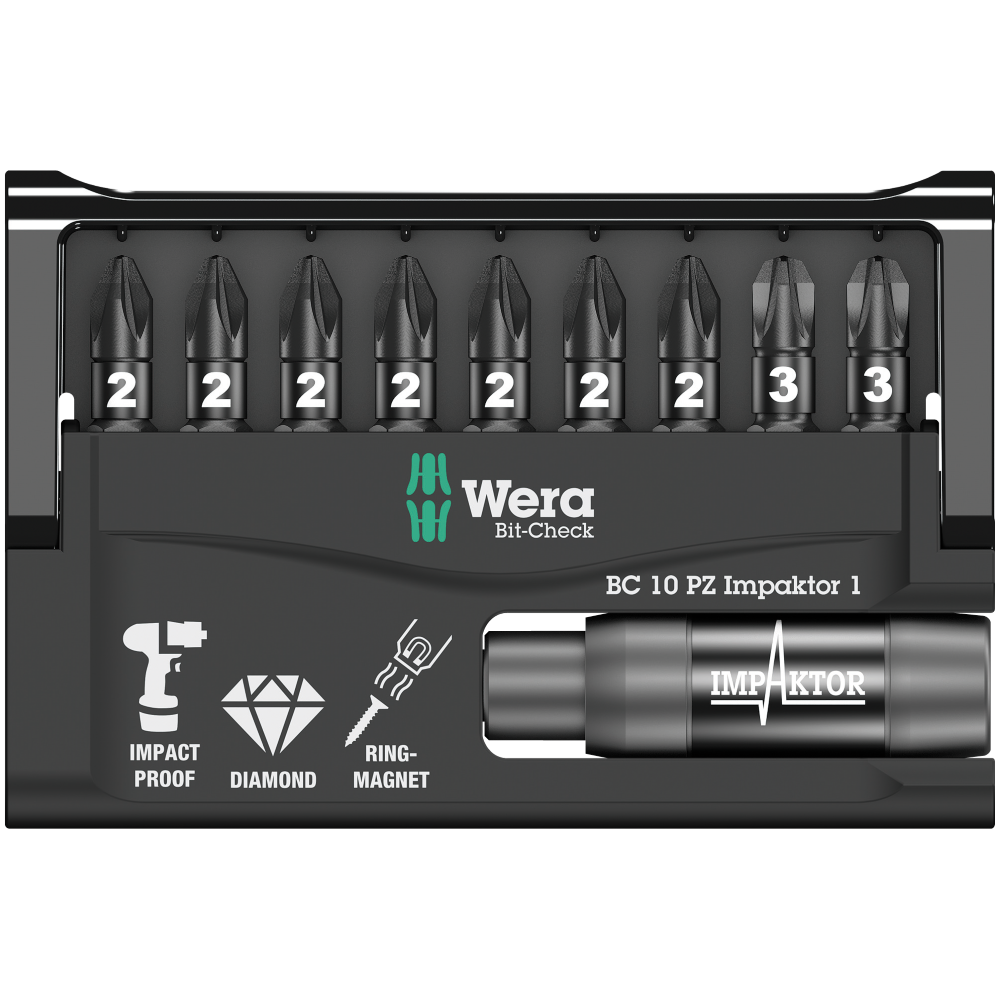 Набор ударных бит PZ Wera Bit-Check 10 PZ Impaktor 1 с алмазным покрытием 10шт. 05057684001 Одесса - изображение 2