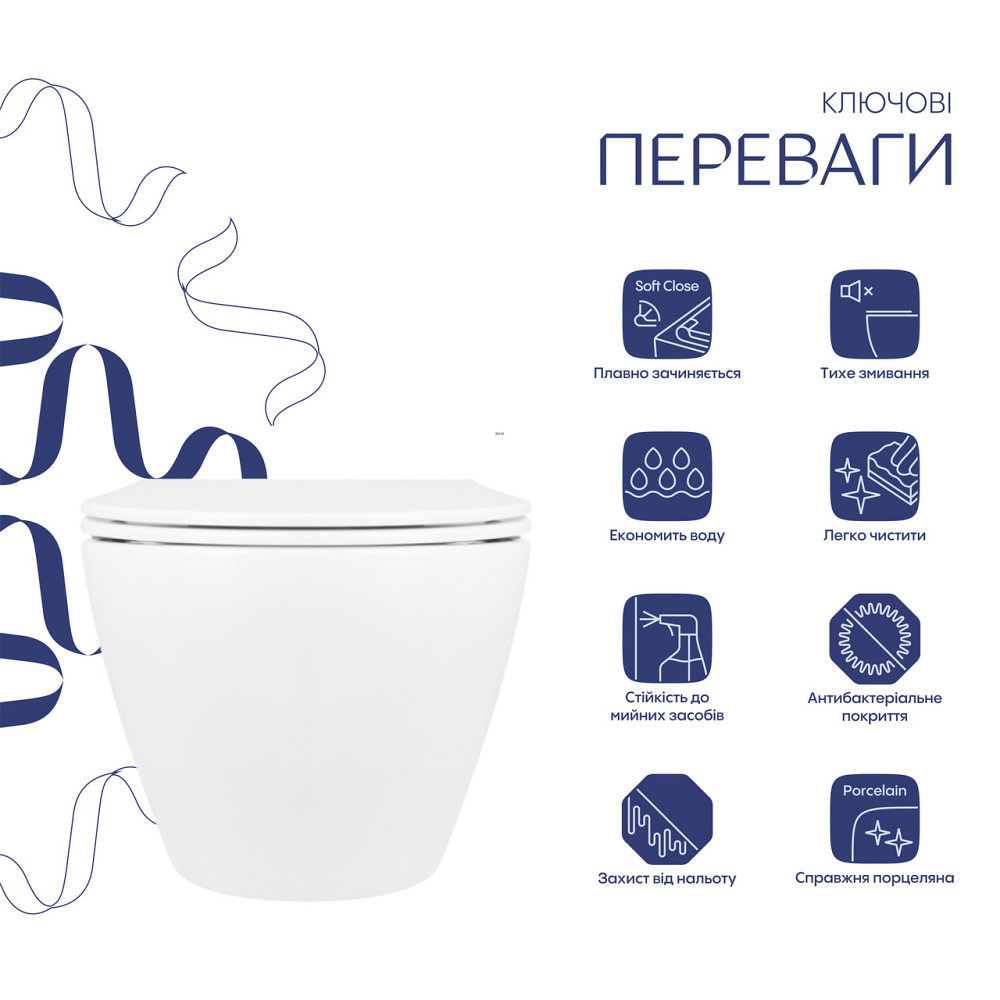 Унітаз підвісний Qtap Jay безобідковий із сидінням Soft-close QT07335176W Київ - фото 12