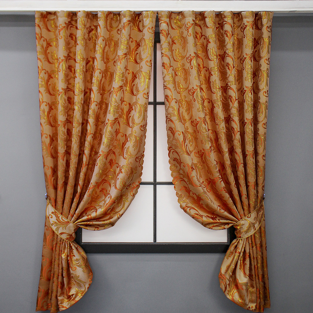 Комплект готовых штор VR-Textil Жаккард Завиток с люрексом № 1646ш Оранжевый с золотистым 145х170 см 2 шт (35-0258) Киев - изображение 2