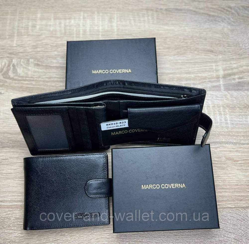 Брендовий чоловічий гаманець із блоком для документів чорного кольору Marco Coverna BK 010-823 Київ - фото 6