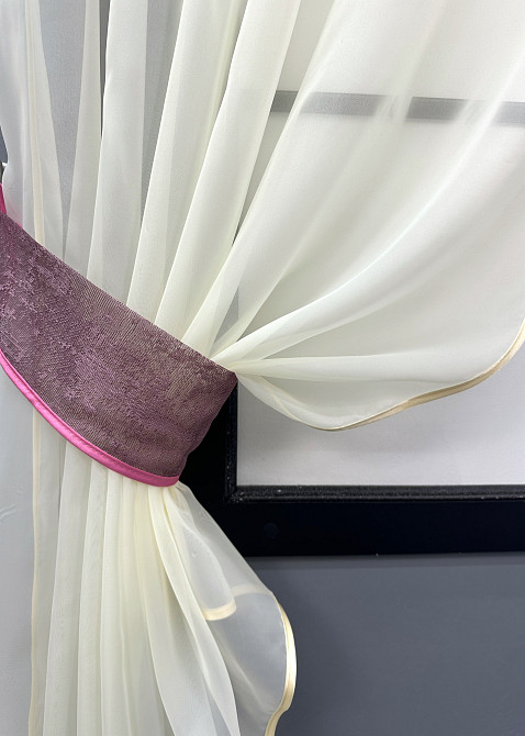 Кухонные шторы VR-Textil № 084к с ламбрекеном и подвязками бежевый с бежевий з марсала 300х170 см (59-983) Киев - изображение 3