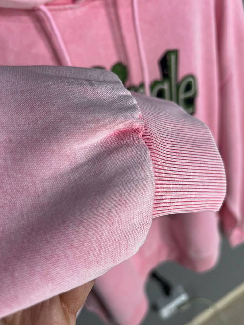 Худи женский A-N 25040 удлиненный оверсайз с капюшоном вареный дай цветная надпись впереди one size, розовый, one size Киев - изображение 9